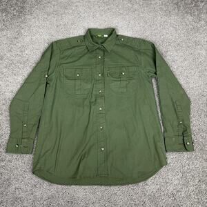 TAG Shirt Mens Medium Green Safari Travel Hunting Long Sleeve Button Up Pockets